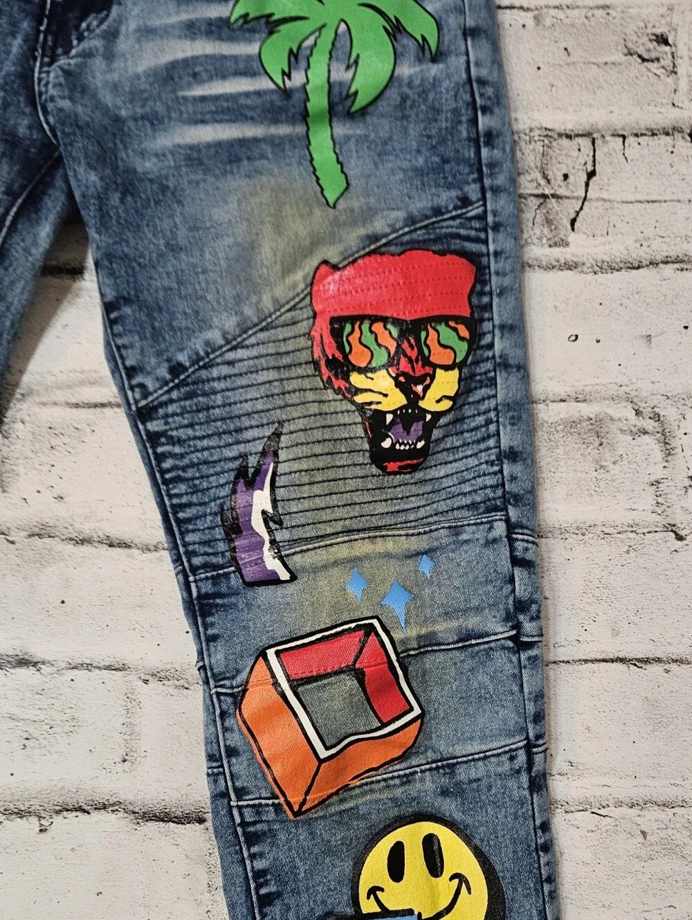 Reason New York Graphic Moto Patch Jeans Slim Fit Denim Mens 30x30 - Picture 5 of 16